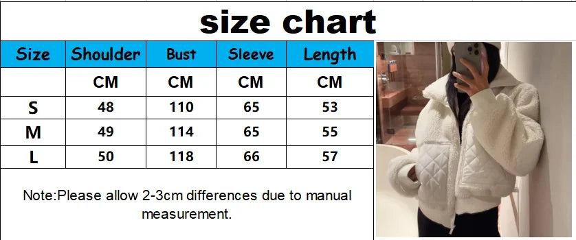 White Winter Jacket Women Lamb Fleece Zipper High Waist Short Jacket Fashion Thickened Stand Collar Black Jackets for Women