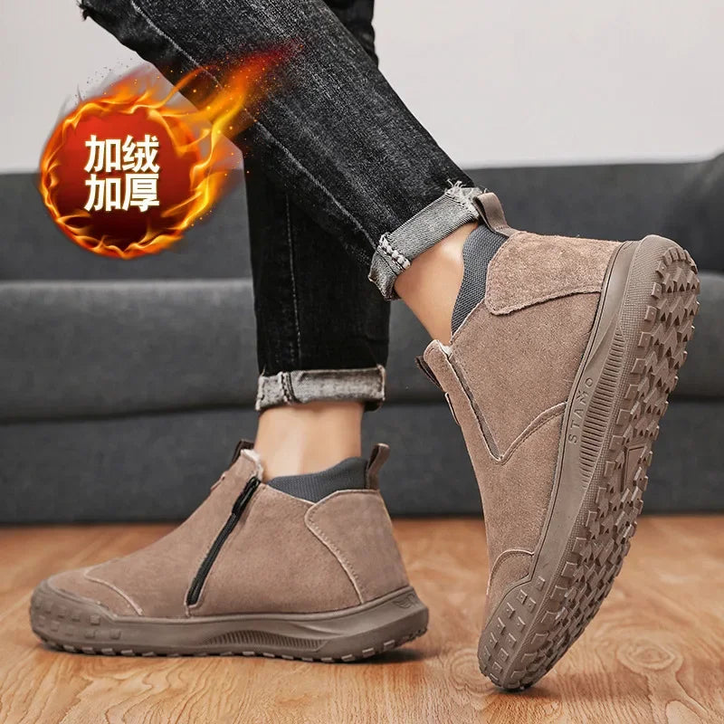 Winter Suede Snow Boots, Velvet Anti-slip Outdoor Shoes, Fashionable Warm Shoes, Casual and Comfortable Men's Shoes,Casual Shoes