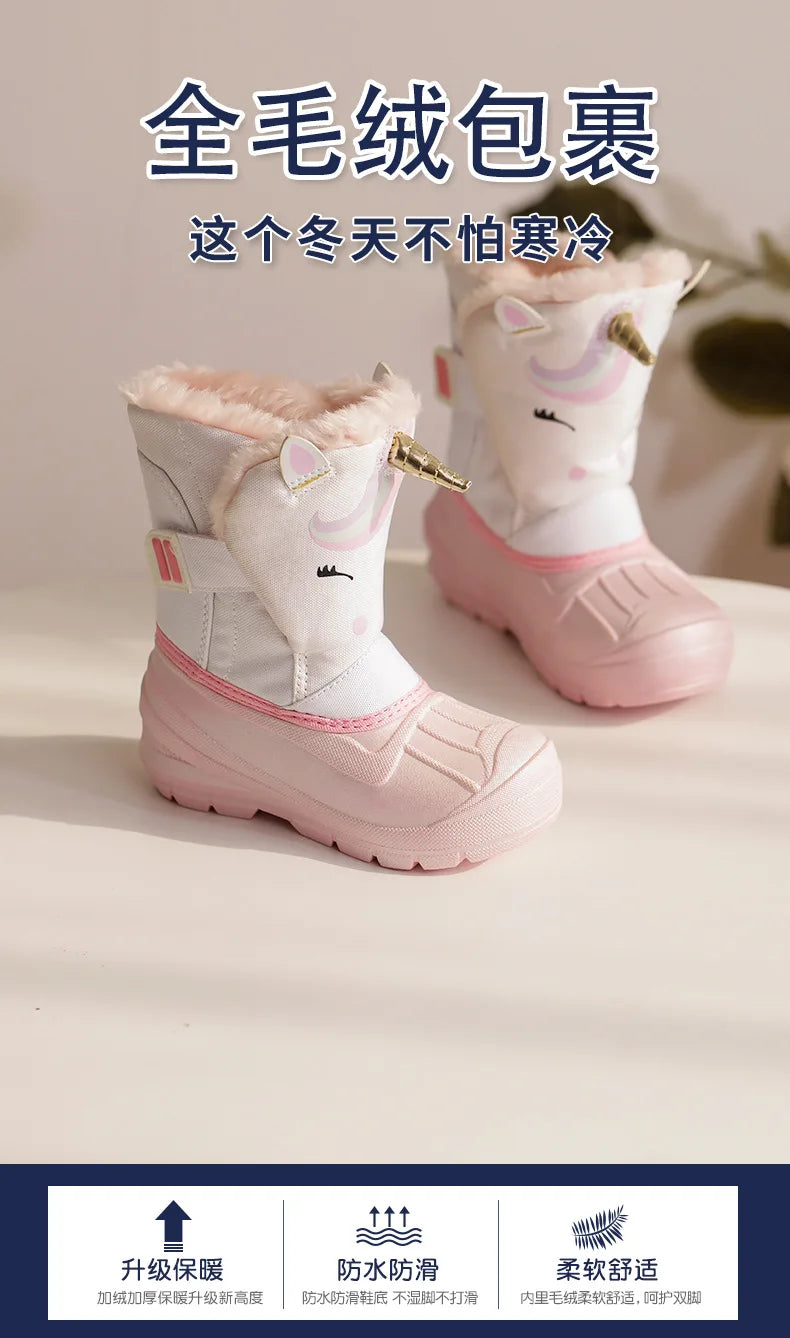 Girls Unicorn Snow Boots Waterproof Slip Resistant Cold Weather Shoes Brand Boy Girls Rubber Boots for Kids Fashion Sneakers