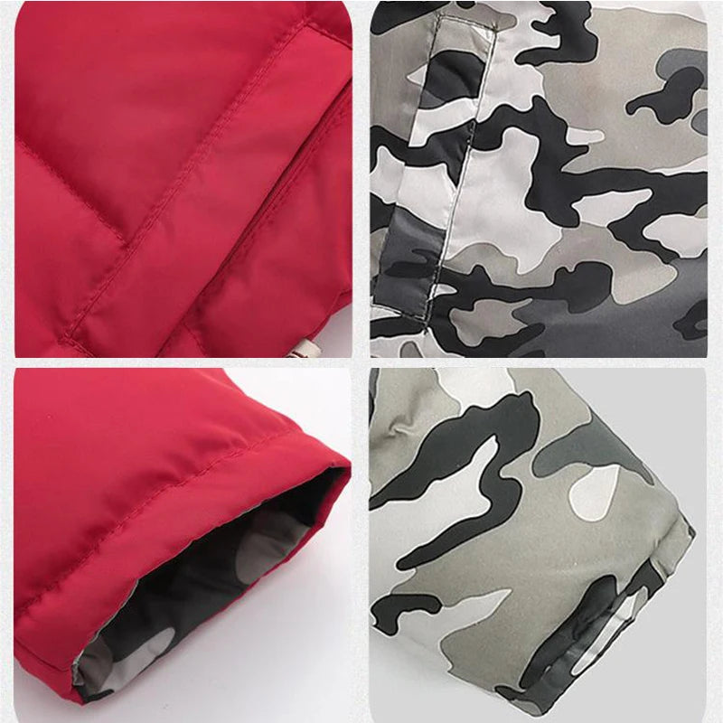 Winter Boys Down Jackets Thicken Warm Double Sided Wear Hooded Kids Coat For 2-10 Years Children Outerwear Clothing