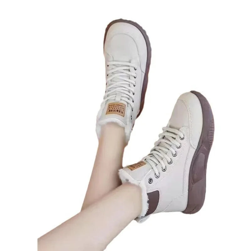 【2025 Winter】Women's High-Top Thermal Sneakers Fashion All-Match Fur Lined Winter Shoes Non-Slip Warm Casual Sports Shoes