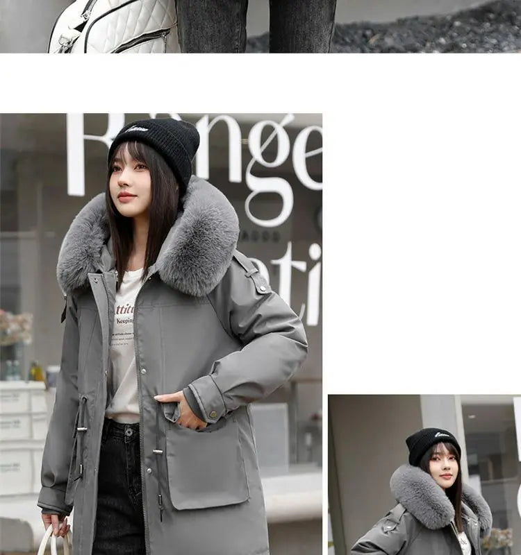 Winter Coat 2024 New Thicken Parker Women's Warm Detachable Inner Down Cotton Jacket Female Loose Warm Hooded Parkas Overcoat