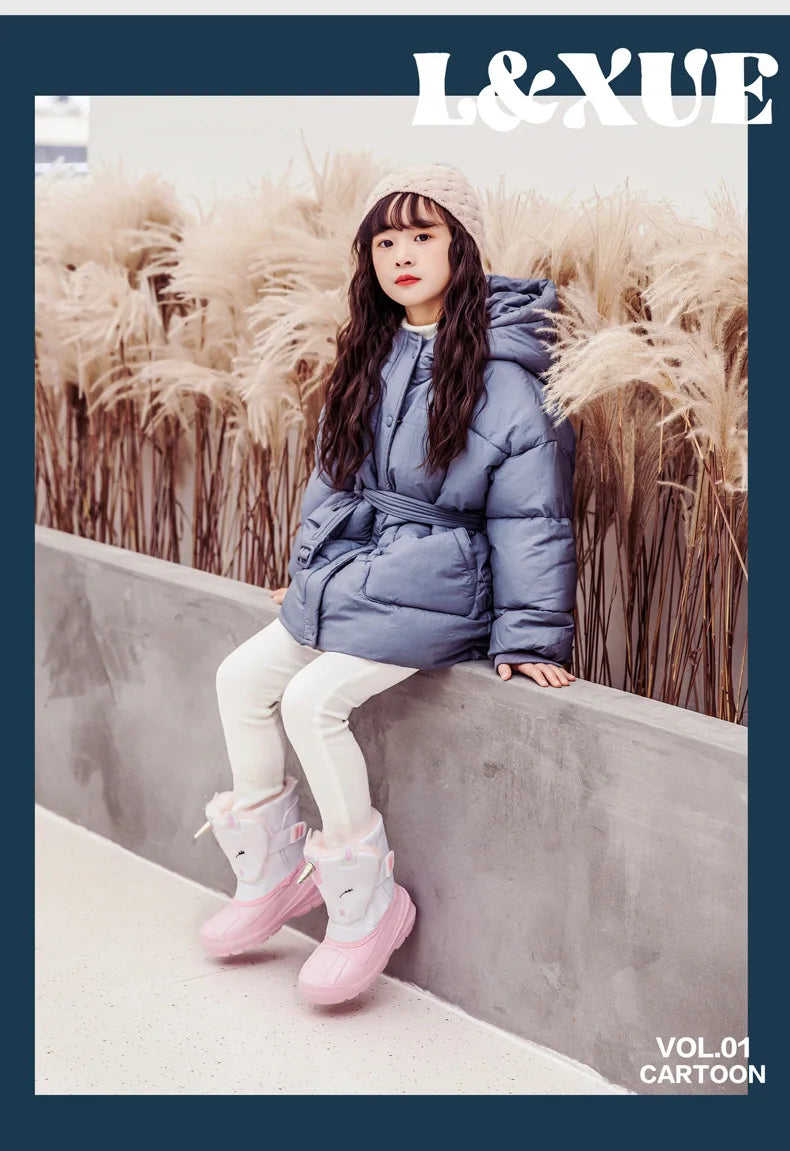Girls Unicorn Snow Boots Waterproof Slip Resistant Cold Weather Shoes Brand Boy Girls Rubber Boots for Kids Fashion Sneakers