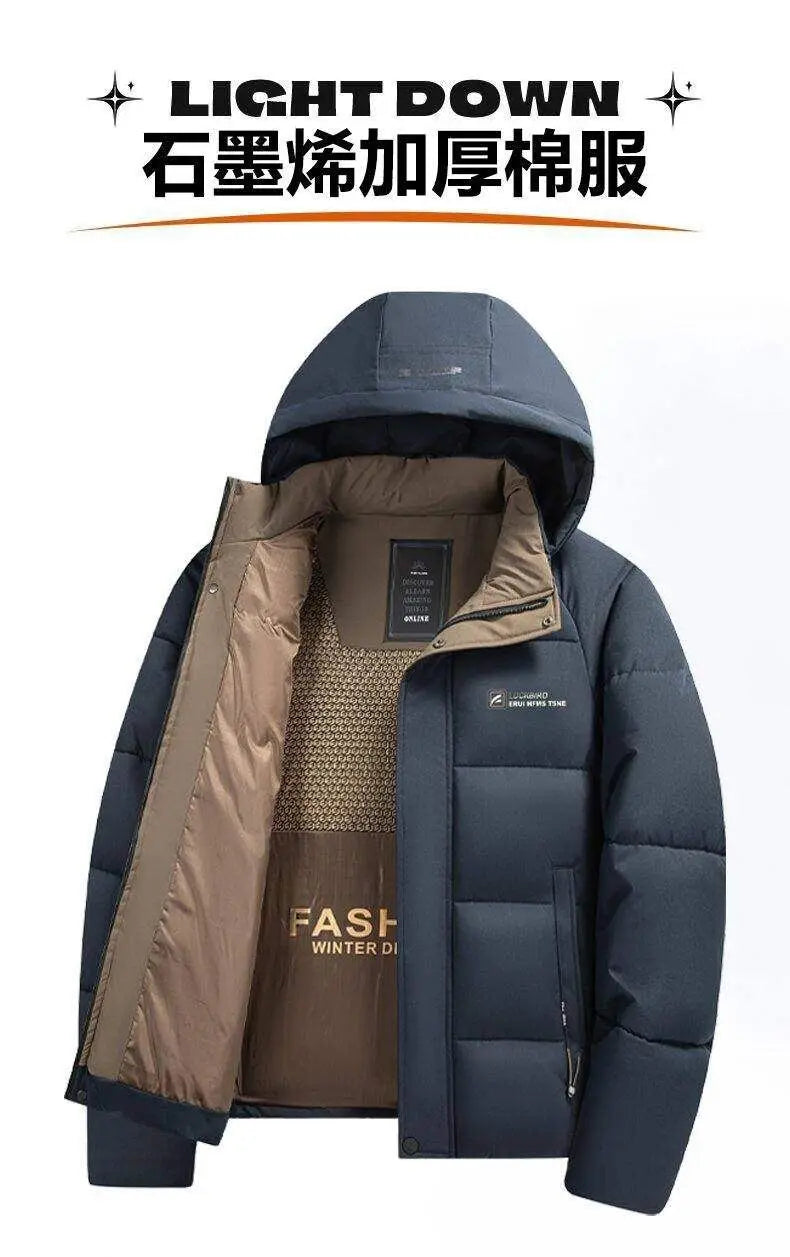 2025 Winter New Men's Graphene Thickened Warm Fashion Casual Hooded Cotton Jacket