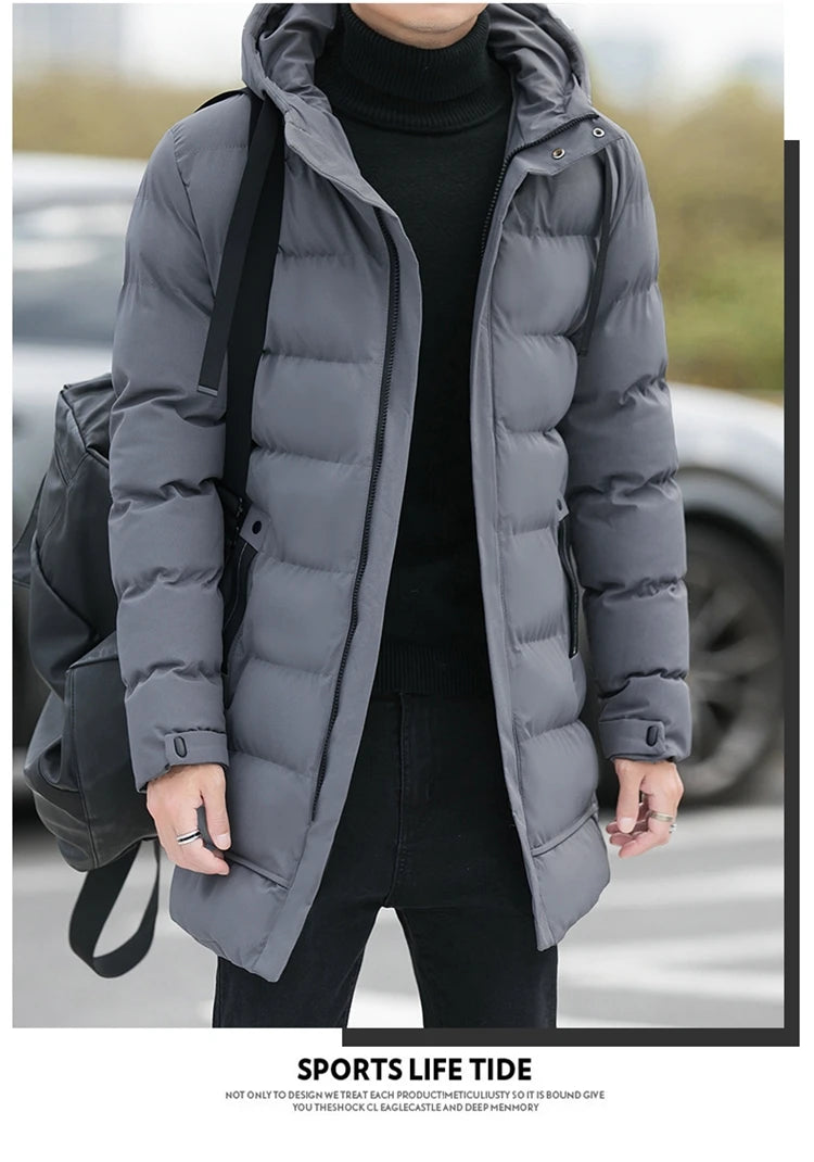 Winter Jackets Men Hooded Casual Long Down Jackets Thicker Warm Parkas New Male Outwear Winter Coats Slim Fit Jackets Size 4XL