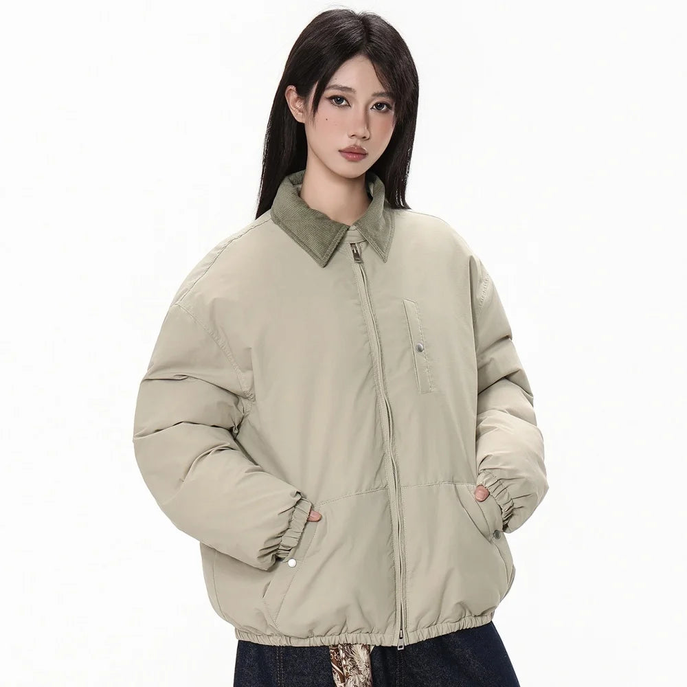 Women's Winter Down Padded Jacket Lapel Black Fashion Coat Winter Women Gray Women's Simple Solid Gray Winter Oversize Jacket