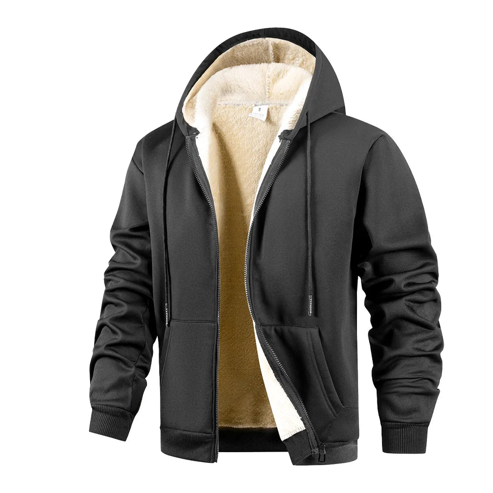 Winter Men's Jackets Thickened Fleece Lining Warm Jackets Sweatshirt Coat Men Cardigan  Zip Up Hooded Jackets Windproof Coat