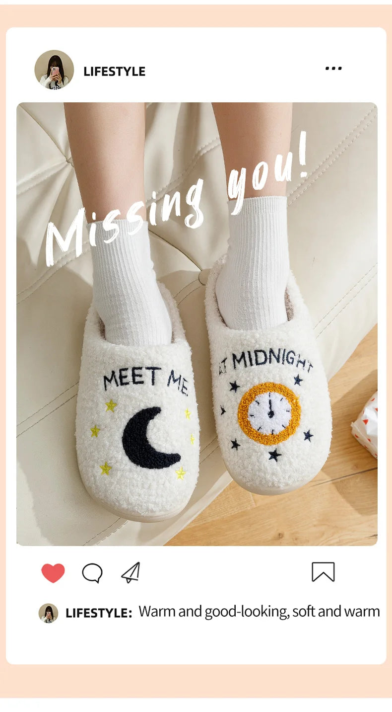 Winter Fashion Women's Slippers Cozy Comfort Meet Me At Midnight Slides Soft Sole Anti-slip Moon Houseshoes Fans Gift