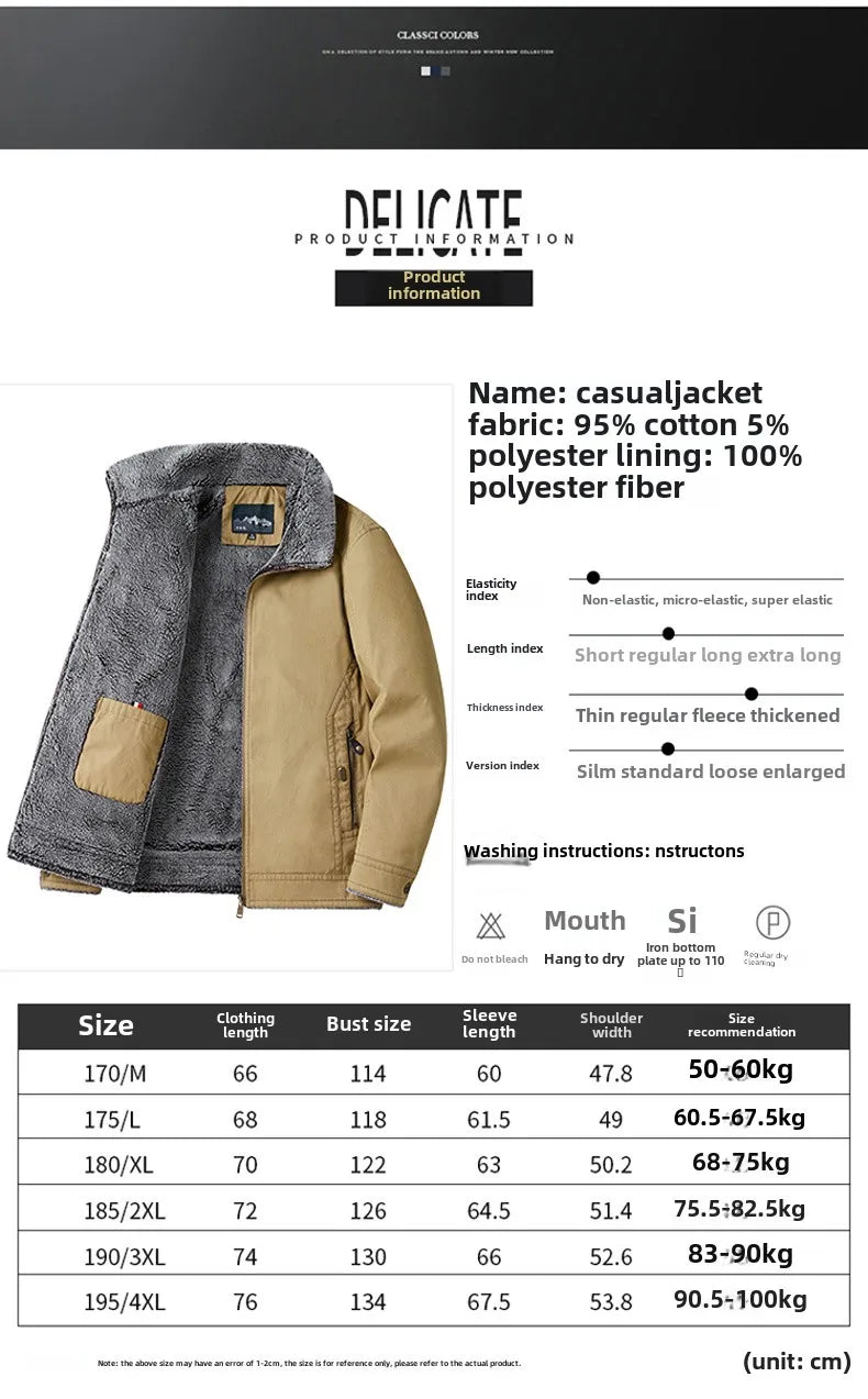 Autumn Winter Men's Jacket High Quality Clothing Thick Sheep Fur Collar Velvet Windproof Coat Male Casual Soft Fleece Warm Parka