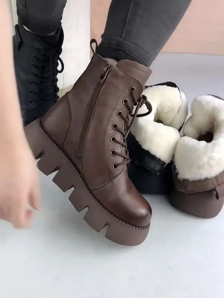 Snow Boots Womens Shoes 2025 New Boots Warm Wool Platform Shoes Thickened Cotton Shoes Cold Winter Round Toe Platform Boots