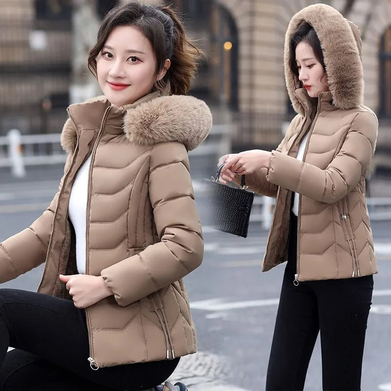 2024 New Winter Jacket Women Parka Fashion Long Coat Wool Liner Hooded Parkas Slim With Fur Collar Warm Snow Wear Padded Clothes