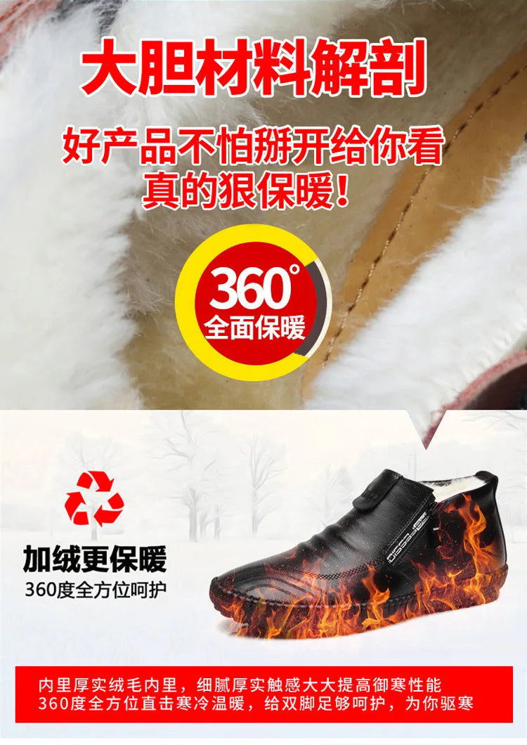 2025 Natural Wool Winter Shoes Men Genuine Leather Warmest Snow Boots Army Homme Walking Botas Hombre Platform Boots