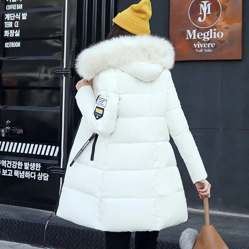 Winter Women Coat Parkas Mid-length Hooded Padded Jacket Big Fur Collar Warmth Jacket Cheap Wholesale