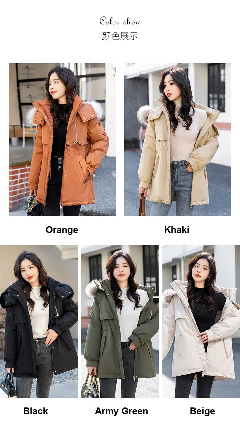 CJFHJE Parkas Winter Jackets Women Chaquetas Para Mujeres Waist Big Fur Collar Warm Down Jacket Outdoor Coat Abrigos De Plumas