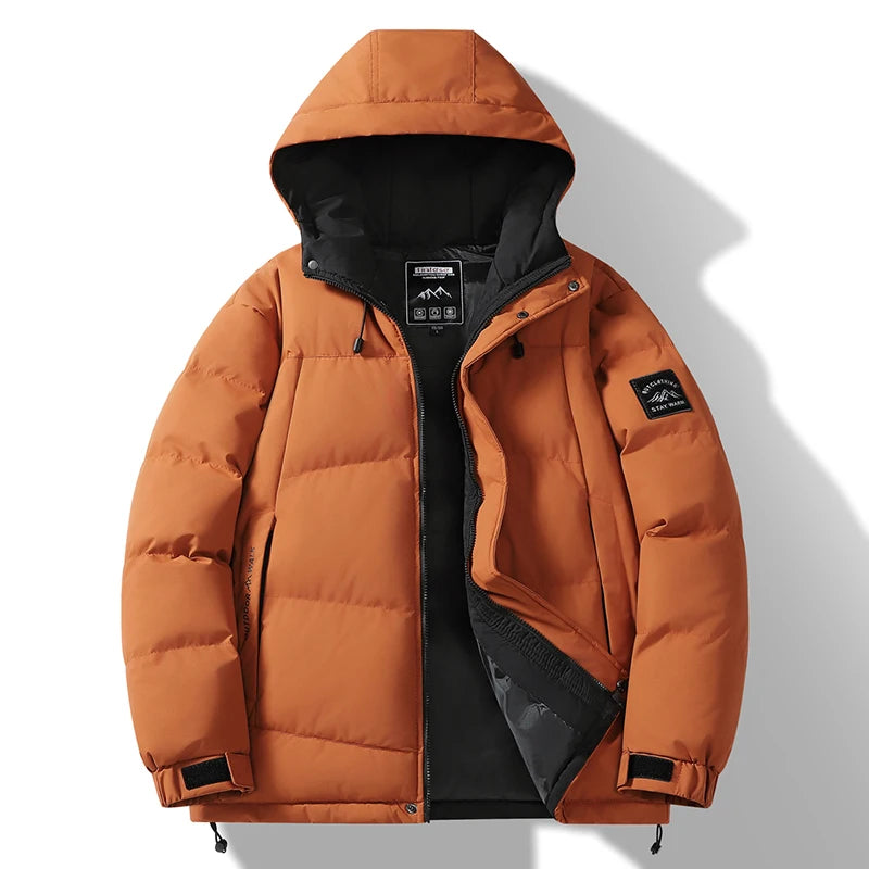 Fashion Trend with Hood Parkas for Men Quality Comfortable Thicken Warm Outerwear Solid Color Windproof Male Clothes Winter New