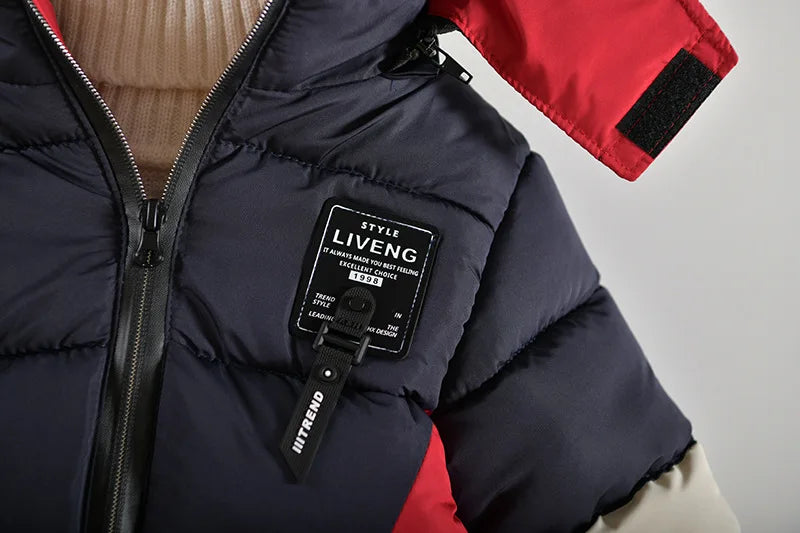 Winter Keep Warm Boys Jacket Letter Printing Fashion Baby Coat Hooded Outerwear Birthday Gift 2 3 4 5 Years Old Kids Clothes