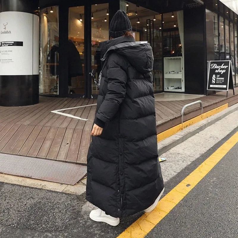 Super Long Padded Cotton Jacket Women 2025 New Korean Over-The-Knee  Fashion Parkas Winter Female  Thick Black Down Cotton Coat