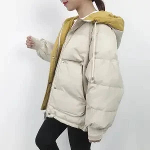2024 Winter Korean Warm Female Puffer Coat Pocket Solid Parkas Padding Long Sleeve Thick New in Outerwears Hooded Women's Jacket