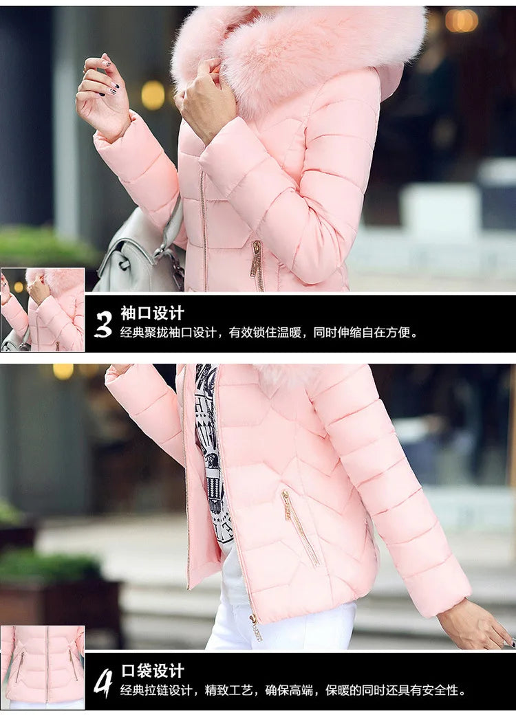 Autumn Winter Women Short Cotton Coat 2025 New Women Cotton Coat Large Fur Collar Parkas Large Size Women'S Cotton Padded Jacket