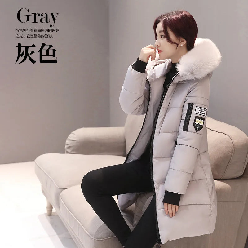 Winter Women Coat Mid-length Parkas Warm Hooded Cotton-padded Jacket Zipper Pockets Slim Thick Puffer Jacket Winter Clothes New
