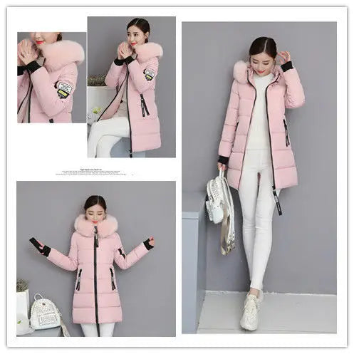 Winter Women Coat Parkas Mid-length Hooded Padded Jacket Big Fur Collar Warmth Jacket Cheap Wholesale