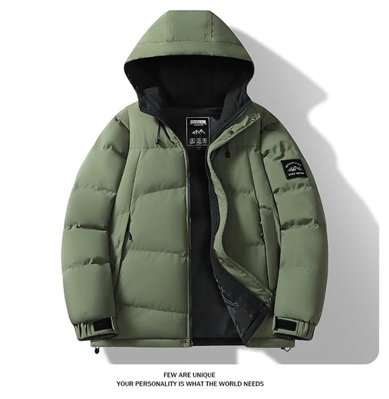 Fashion Trend with Hood Parkas for Men Quality Comfortable Thicken Warm Outerwear Solid Color Windproof Male Clothes Winter New