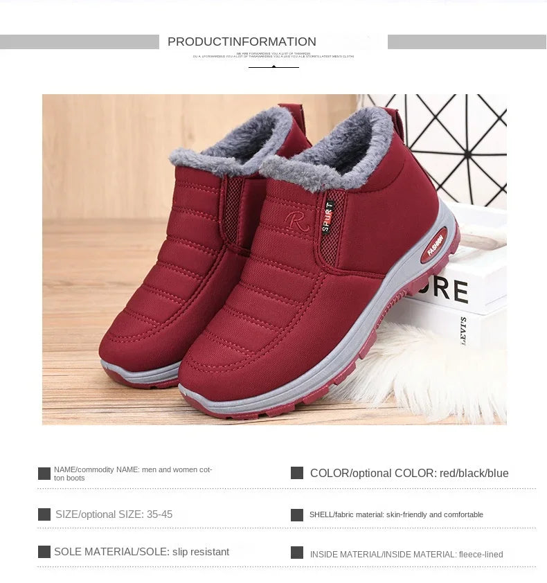 Winter 2025 new men's and women's cotton shoes with thick velvet and warm snow boots windproof couple's short boots anti slip