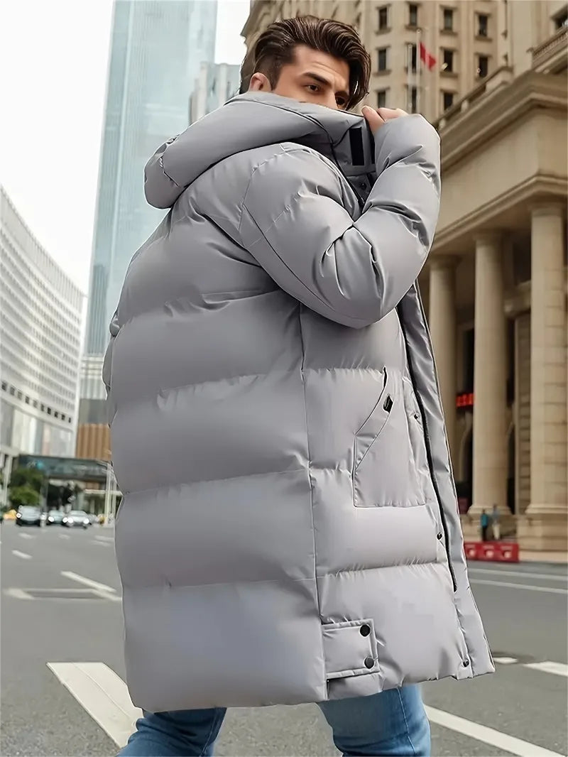 Men's Winter Jacket Hooded Full-Zip -Padded - Windproof Coat with Full-Length Zipper- Cold Weather Outdoor Clothing for Skiing