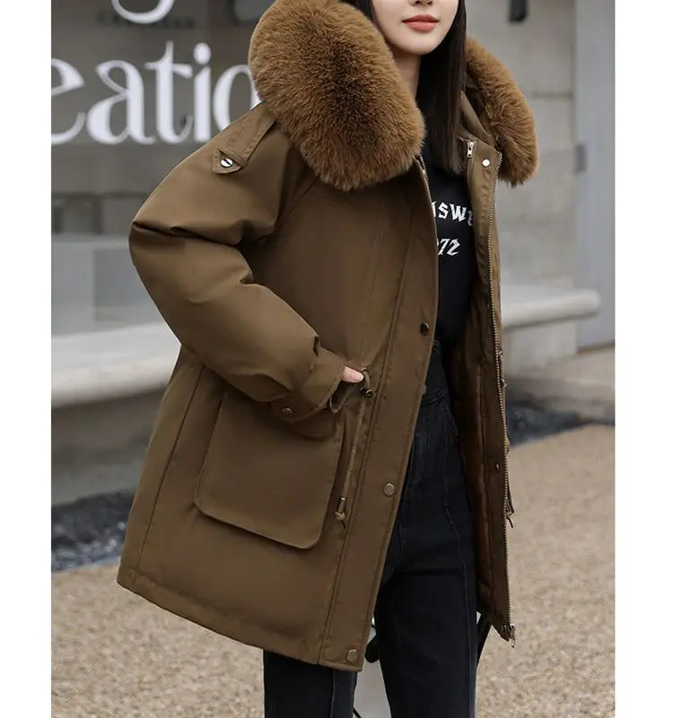 Winter Coat 2024 New Thicken Parker Women's Warm Detachable Inner Down Cotton Jacket Female Loose Warm Hooded Parkas Overcoat