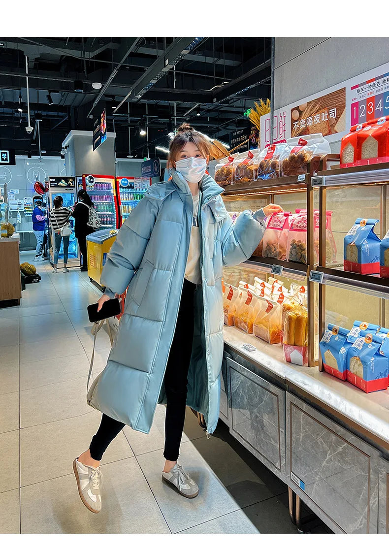 Vielleicht 2025 Korean Jacket Women Winter X-long Parkas Solid Hooded Thicken Warm Female Snow Wear Coat Padded Loose Clothes