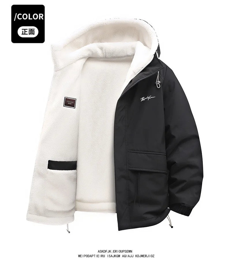 Winter Fashion Trend With Thick Fleece and Warm Hooded Jacket For Men's Casual Loose Sports Plus Large Size High-Quality Jacket