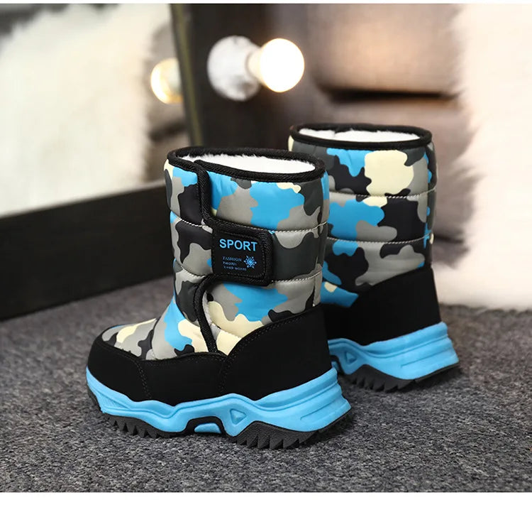 Outdoor Sport Cotton Shoes Child Footwear Fashion Waterproof Kids High Plush Boots Children Winter Boots Boys Girls Snow Boots