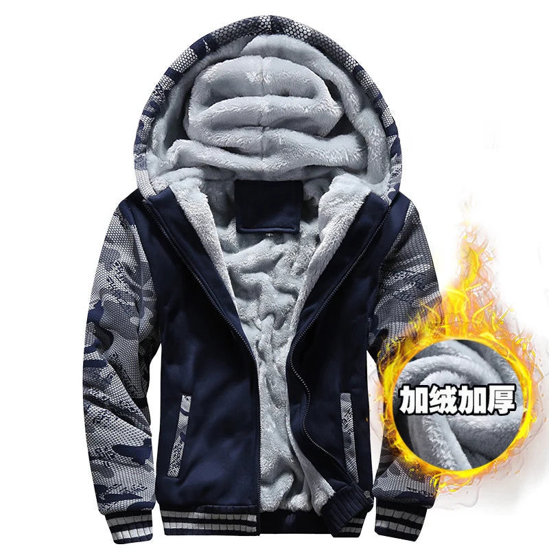 Winter Jacket Men Warm Coat Thick Fleece Male Zipper Hooded Jackets Casual Hooded Sportswear Outerwear Long Sleeves Sports Hoody
