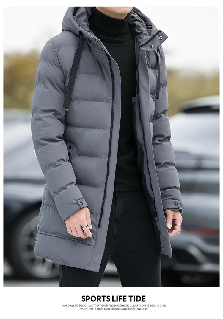 Winter Jackets Men Hooded Casual Long Down Jackets Thicker Warm Parkas New Male Outwear Winter Coats Slim Fit Jackets Size 4XL