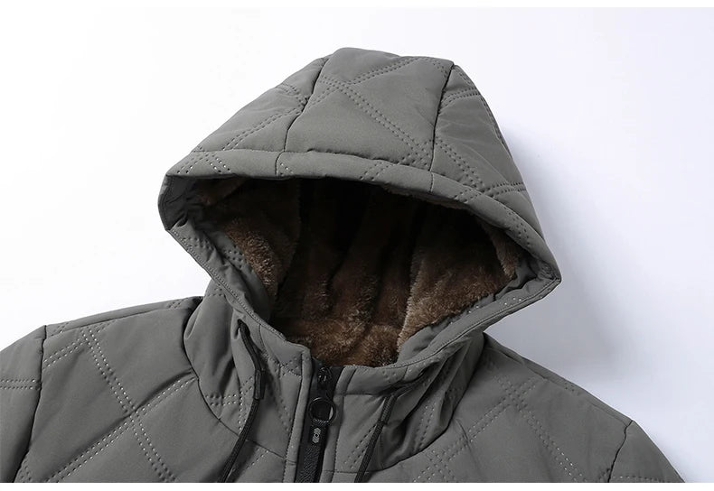 Winter Hooded Jacket Men Windproof Warm Business Casual Men Coats Blazers for Men Formal Social Jacket Solid Color Thick Coat
