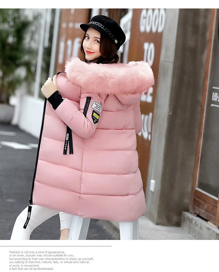 Winter Women Coat Parkas Mid-length Hooded Padded Jacket Big Fur Collar Warmth Jacket Cheap Wholesale