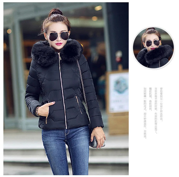 Autumn Winter Women Short Cotton Coat 2025 New Women Cotton Coat Large Fur Collar Parkas Large Size Women'S Cotton Padded Jacket
