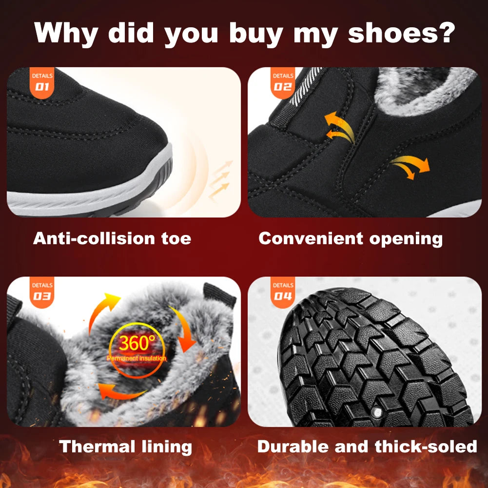 Warm Walking Shoes Lightweight Thermal Ankle Boots Non-slip Slip On Sneakers Winter Thick Fur Shoes for Travel Hiking