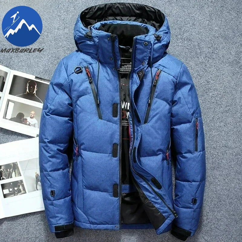 -20 Degree Winter Men White Duck Down Jacket Thick Warm Snow Coat Male Hood Windbreaker Down Parkas Outerwear Sportswear Puffer