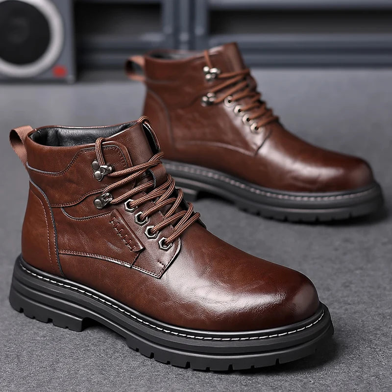 Winter Hot Selling Men's High Top Shoes Thick Soled Wear-resistant Workwear Shoes Trendy Outdoor Men's Motorcycle Boots Handsome