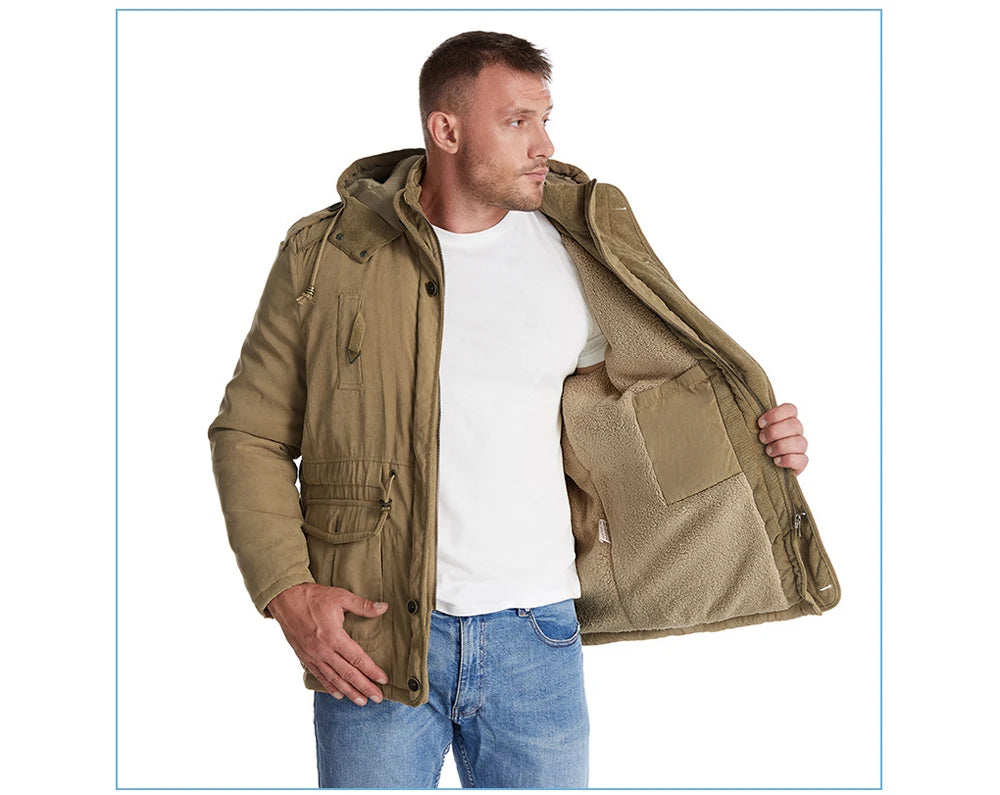Winter Mens Fleece Warm Jackets Fashion Men Thicken Thermal Tactical Hooded Coats Men Outdoor Multi-pocket Windbreaker Jacket