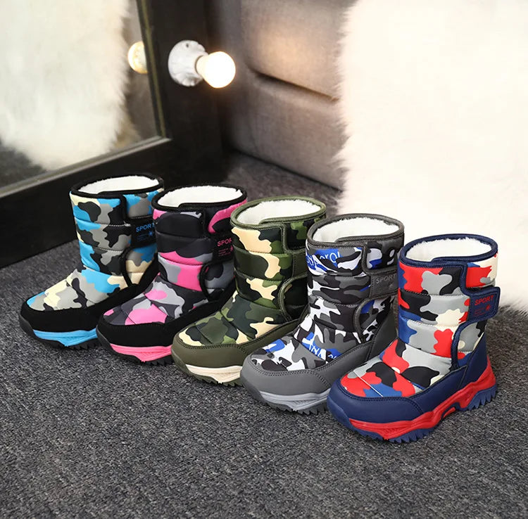 Outdoor Sport Cotton Shoes Child Footwear Fashion Waterproof Kids High Plush Boots Children Winter Boots Boys Girls Snow Boots