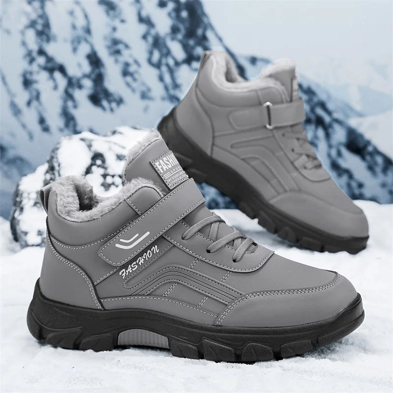 Winter Boots for Men New Waterproof PU Leather Warm Snow Ankle Boots Outdoor Warm Plush Non-slip Work High-top Casual Shoes