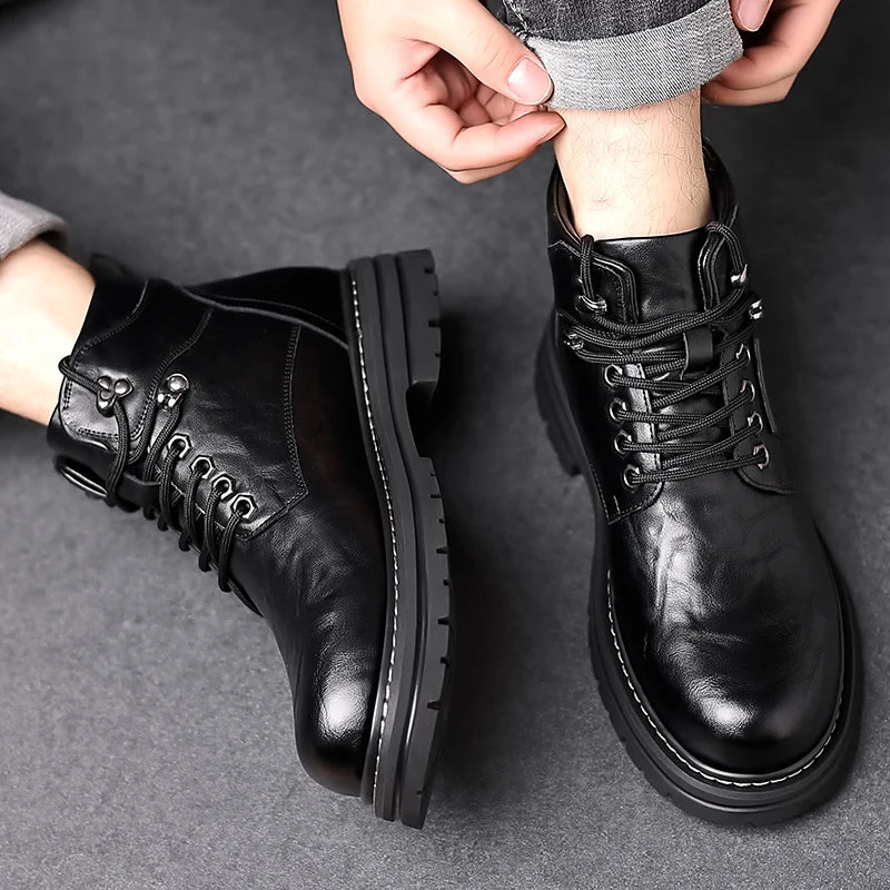 Winter Hot Selling Men's High Top Shoes Thick Soled Wear-resistant Workwear Shoes Trendy Outdoor Men's Motorcycle Boots Handsome