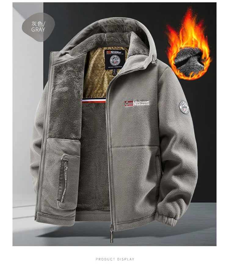 Mens Retro Fleece Clothing Coat Autumn Winter Fashion Graphenewarm Hooded Jacket Jogger Hiking Sports With Thick Cardigan Jacket