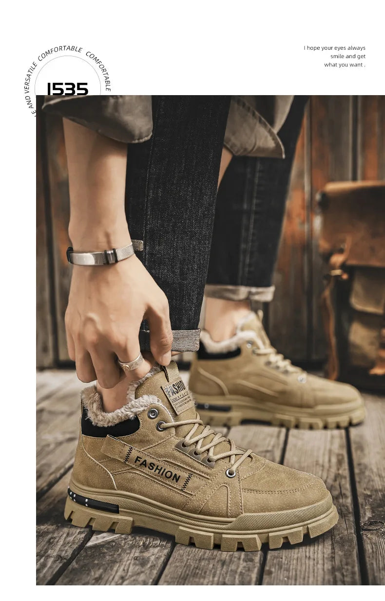 Winter Sneakers Men's New Warm Cotton Boots with Thick Soles Versatile Snow Anti Slip Outdoor Leisure Hiking Cotton Shoes Botas