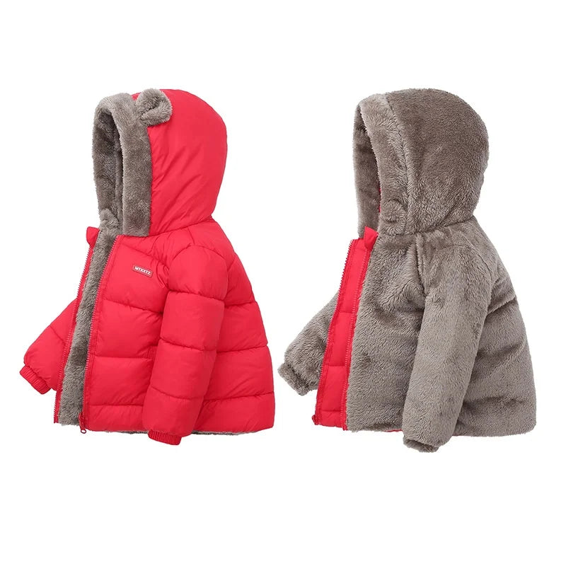 Winter Boys Cashmere Padded Jackets Children's Girls Hooded Outerwear Thick Fleece Warm Casual Coat New Christmas Birthday Gift