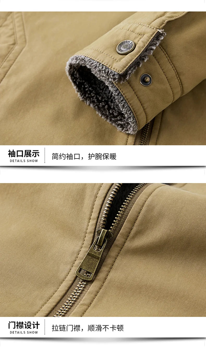 Autumn Winter Men's Jacket High Quality Clothing Thick Sheep Fur Collar Velvet Windproof Coat Male Casual Soft Fleece Warm Parka