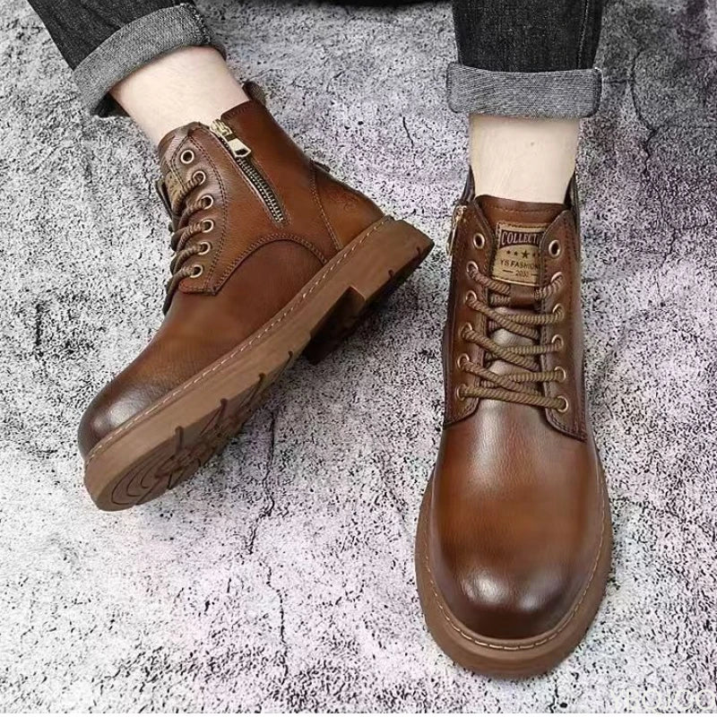 Fashionable versatile spring autumn new high top men's shoes casual comfortable men's shoes trendy retro simple warm short boots