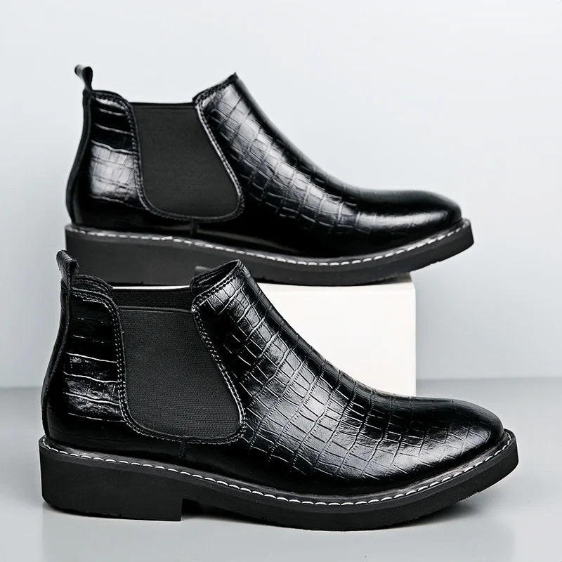 Ankel Boots Men Leather Outdoor Height Increase Insole 6cm Man Elevator Shoes Plus Size 38-48